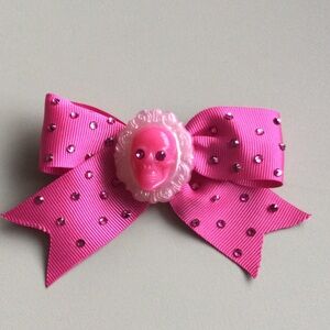 Tarina Tarantino Pink Skull Swarovski Crystal Bow Hair Clip